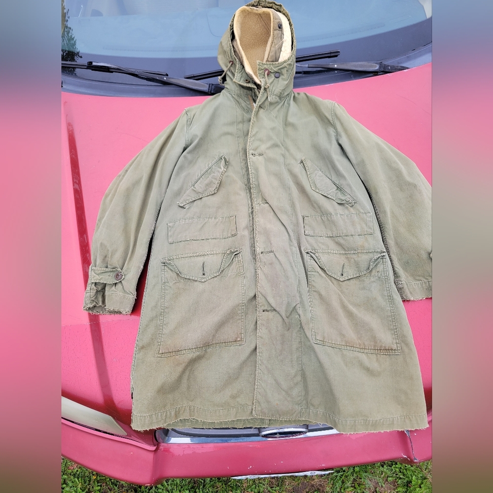 Vintage 40s M47 Parka Korean War Jacket USAF Coat w/ Liner mens medium shearling